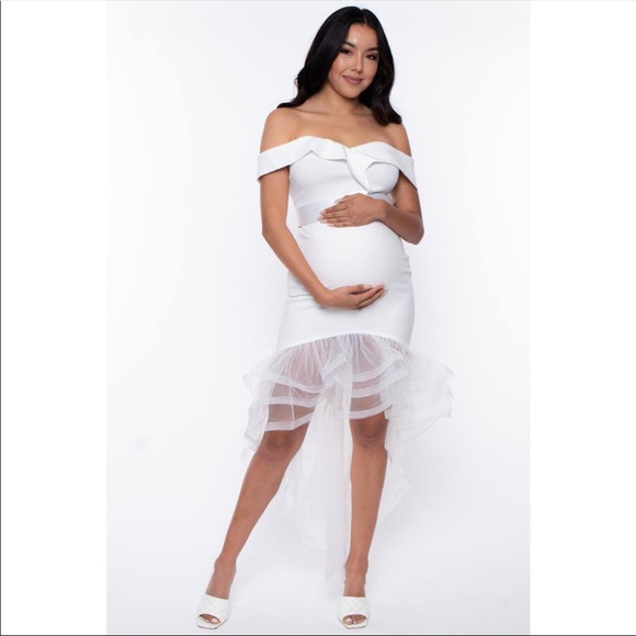 MATERNITY CALLA SWEATHEART TULLE RUFFLE DRESS - WHITE size medium 🕊🕊🕊 - Picture 1 of 7